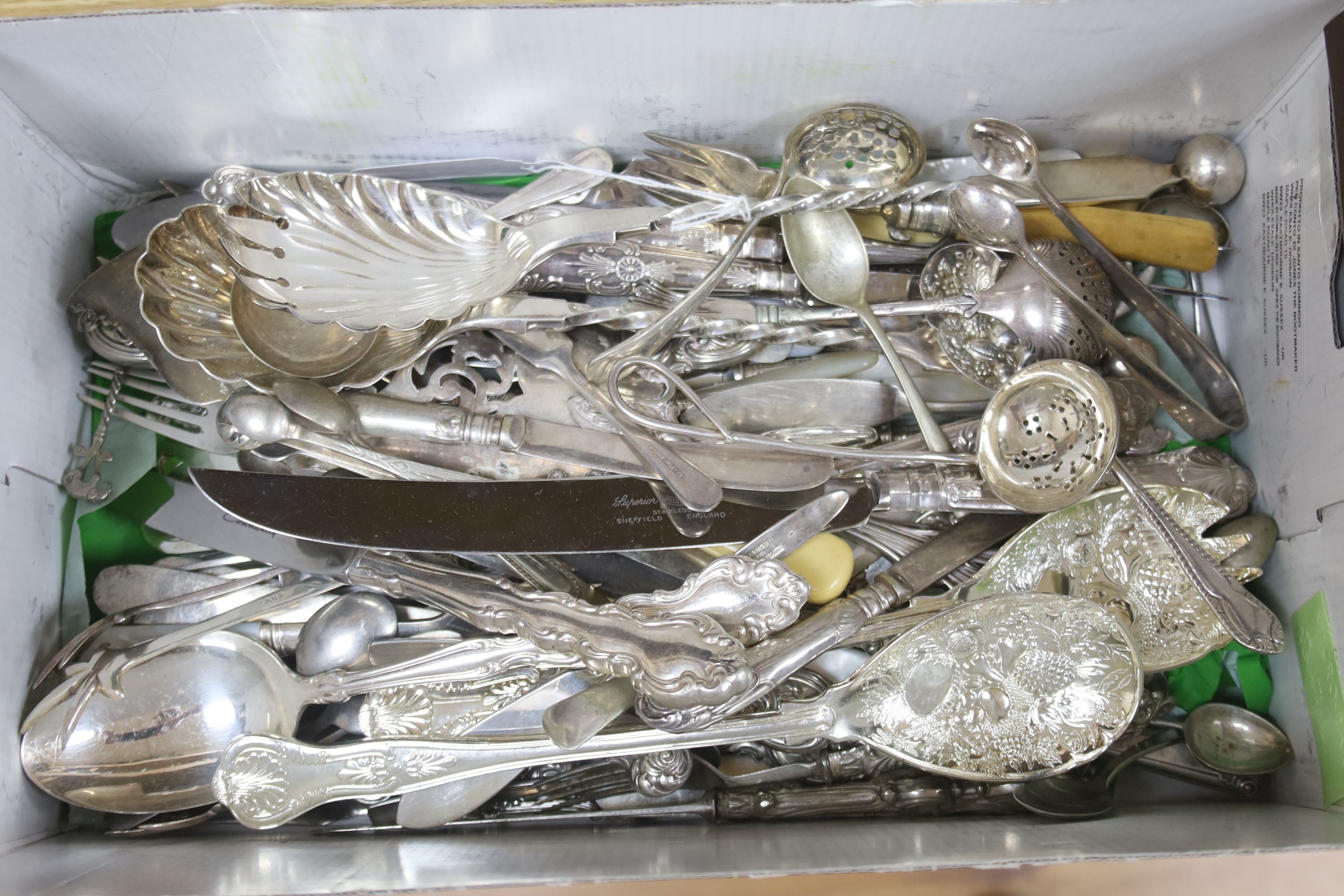 A quantity of assorted silver handled cutlery and plated cutlery including a community plate canteen